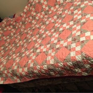 Homemade Patchwork Hand Sewn Cotton Quilt, ~66”x86”